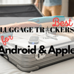 a suitcase with clothes on it. Best Luggage Trackers.