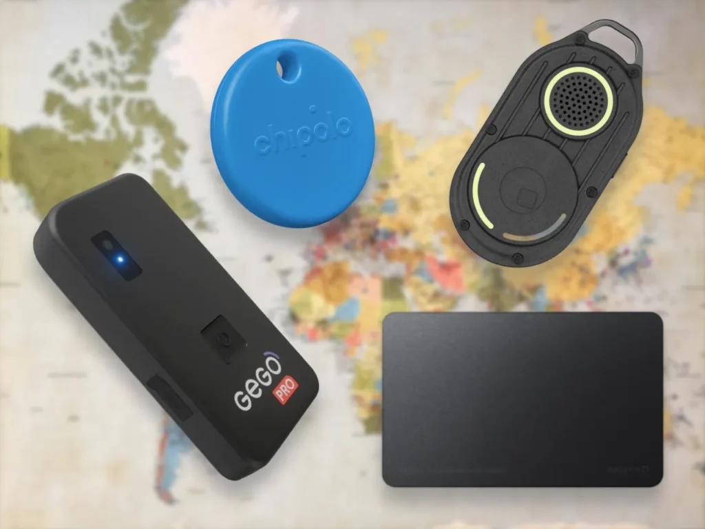 Best Luggage Trackers Styles – {Tech} for Travel a group of electronic devices on a map. Best Luggage Trackers. {Tech} for Travel. https://techfortravel.co.uk