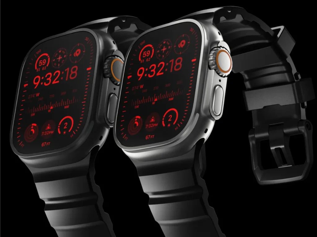 a group of smart watches. Nomad Rocky Point Band Carbon Black.  {Tech} for Travel. https://techfortravel.co.uk