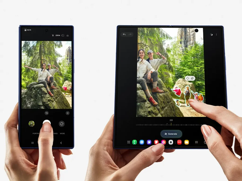 Samsung Galaxy Z Fold7 Open and Closed – {Tech} for Travel a hands holding a tablet. Samsung Galaxy Z Fold7. {Tech} for Travel. https://techfortravel.co.uk