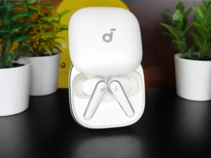 a white box with a white cover on a black surface. Soundcore Liberty 5 Review