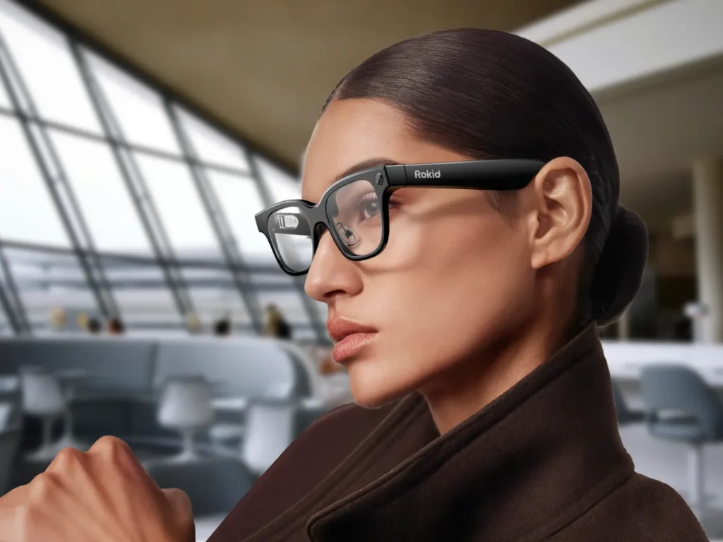 Rokid Glasses In Use – {Tech} for Travel a woman wearing glasses. Rokid Glasses. IFA 2025 news. {Tech} for Travel. https://techfortravel.co.uk