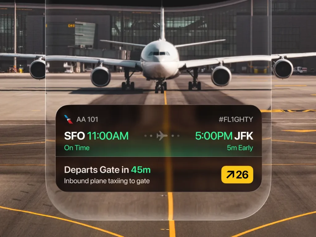 Flighty Live Glass iOS 26 View – {Tech} for Travel a screenshot of an airplane. Flighty ios 26 update. {Tech} for Travel. https://techfortravel.co.uk