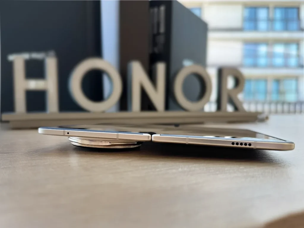 a phone on a table. HONOR Magic V5 Review. {Tech} for Travel. https://techfortravel.co.uk