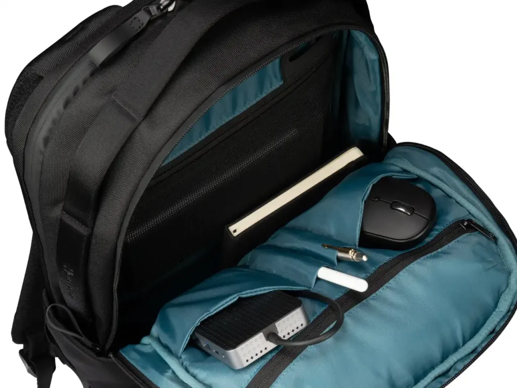 a bag with electronics inside. HyperPack Tech Backpack. {Tech} for Travel. https://techfortravel.co.uk