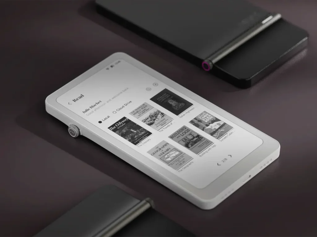 a white electronic device with a black cover. Krono ePaper Reader. IFA 2025 news. {Tech} for Travel. https://techfortravel.co.uk