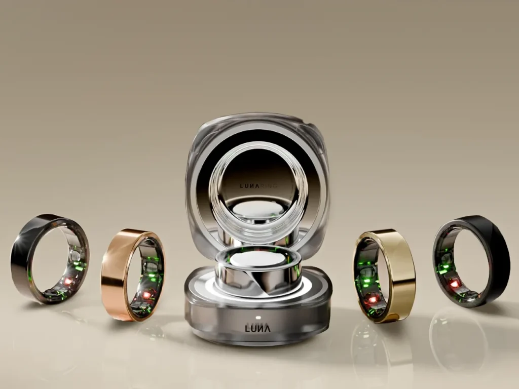 Luna Ring Gen 2 Colours – {Tech} for Travel a group of rings with lights. Luna Ring Gen 2. IFA 2025. {Tech} for Travel. https://techfortravel.co.uk