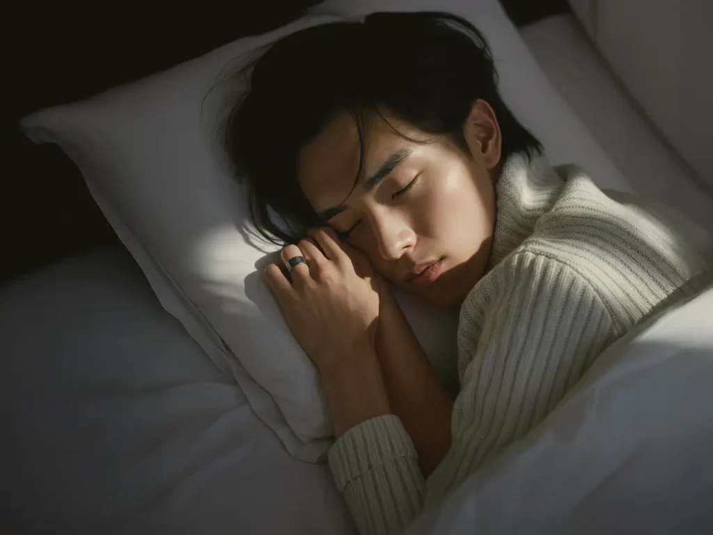 Luna Ring Gen 2 Sleep Tracking – {Tech} for Travel a man sleeping in bed. Luna Ring Gen 2. IFA 2025. {Tech} for Travel. https://techfortravel.co.uk