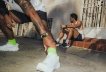 Fresh Nomad Tempo Band launch for Apple Watch 2025 a pair of men sitting on steps. Nomad Tempo Band. {Tech} for Travel. https://techfortravel.co.uk