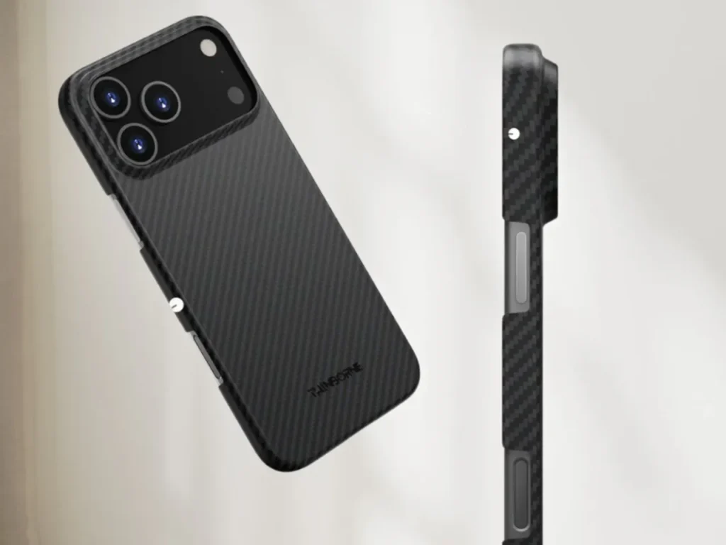 Thinbourne Ultra Thin iPhone 17 Case – {Tech} for Travel a cell phone with a carbon fiber case. Best Apple iPhone 17 Cases. Apple iPhone 17 Pro Cases. Apple iPhone 17 Pro Max Cases. {Tech} for Travel. https://techfortravel.co.uk