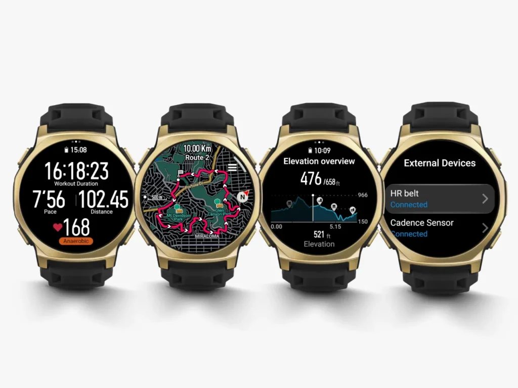 Amazfit T-Rex 3 Pro 44mm Sports faces – {Tech} for Travel a row of smart watches. Amazfit T-Rex 3 Pro 44mm. {Tech} for Travel. https://techfortravel.co.uk