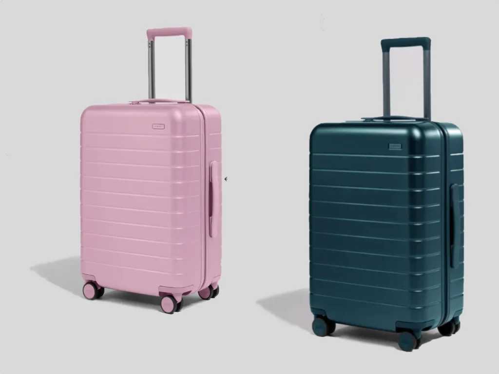 Away Metallic Collection Bigger Carry On – {Tech} for Travel a pink and blue suitcases. Away Metallic Collection. {Tech} for Travel. https://techfortravel.co.uk