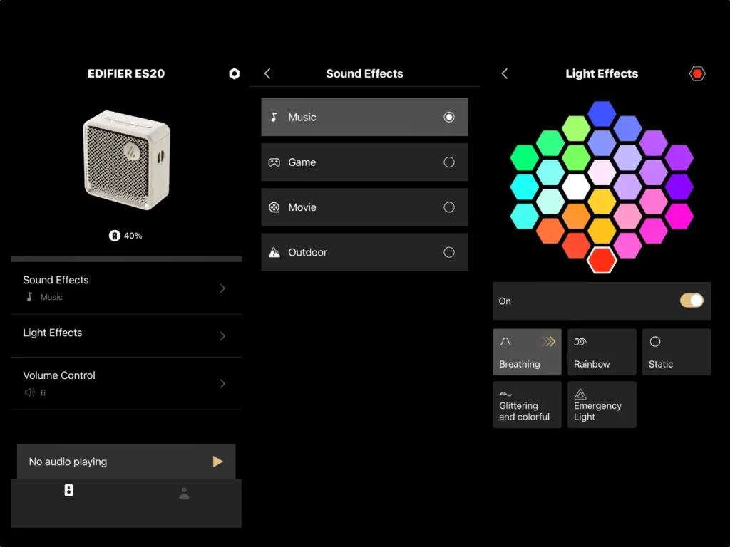 Edifier ES20 Speaker ConnX App – {Tech} for Travel a screenshot of a device. Edifier ES20 Speaker Review. {Tech} for Travel. https://techfortravel.co.uk