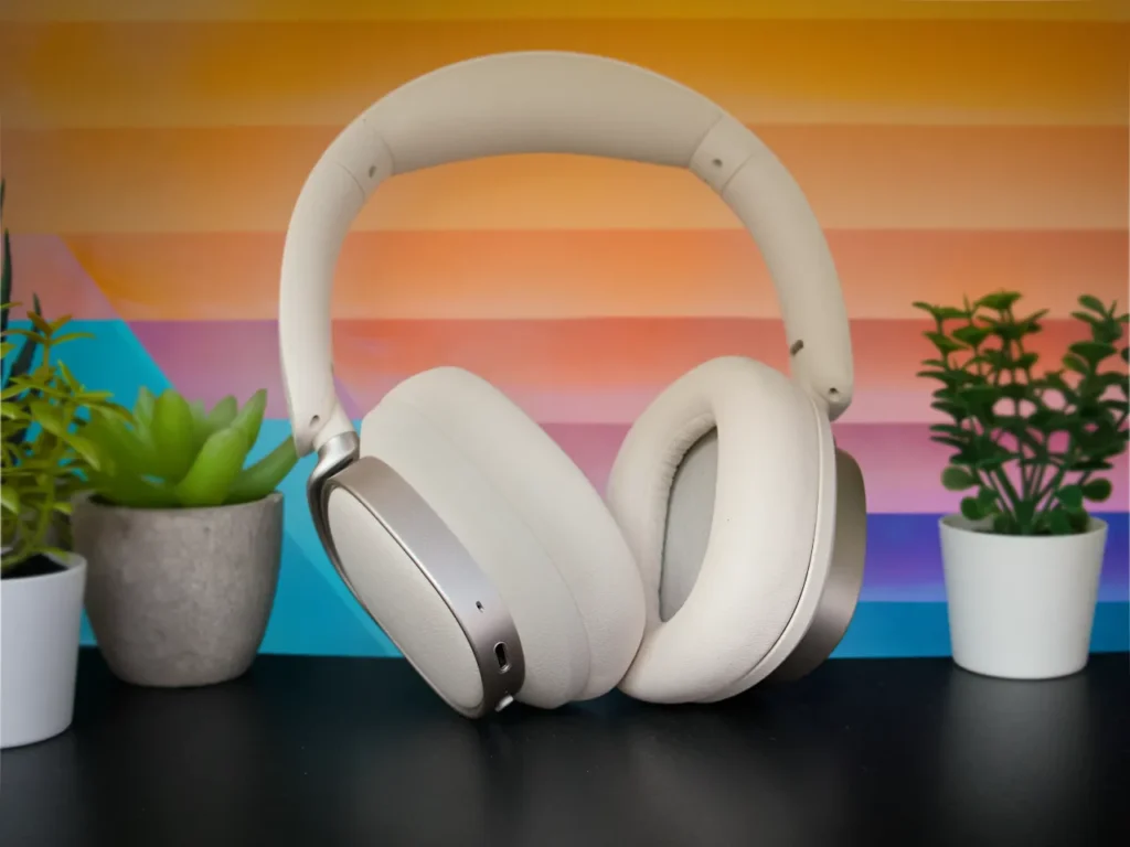 a pair of white headphones on a black surface. Edifier ES850NB Headphones Review. {Tech} for Travel. https://techfortravel.co.uk