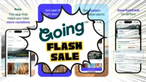 a screen shot of a phone. Cheap Flight Deals. Going Flash Sale. {Tech} for Travel. https://techfortravel.co.uk