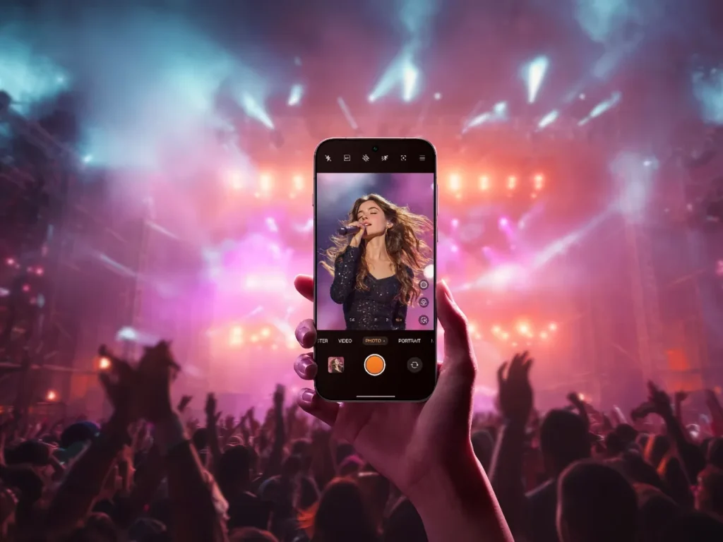 a person holding a cell phone with a microphone in front of a crowd. OPPO Find X9 Series. {Tech} for Travel. https://techfortravel.co.uk