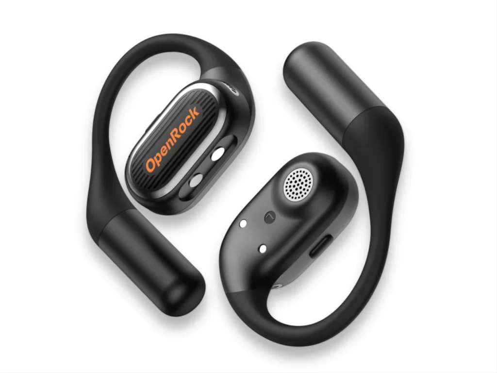 OpenRock Link 20 Open Earbuds – {Tech} for Travel a pair of black earbuds. OpenRock Link 20 Earbuds. {Tech} for Travel. https://techfortravel.co.uk