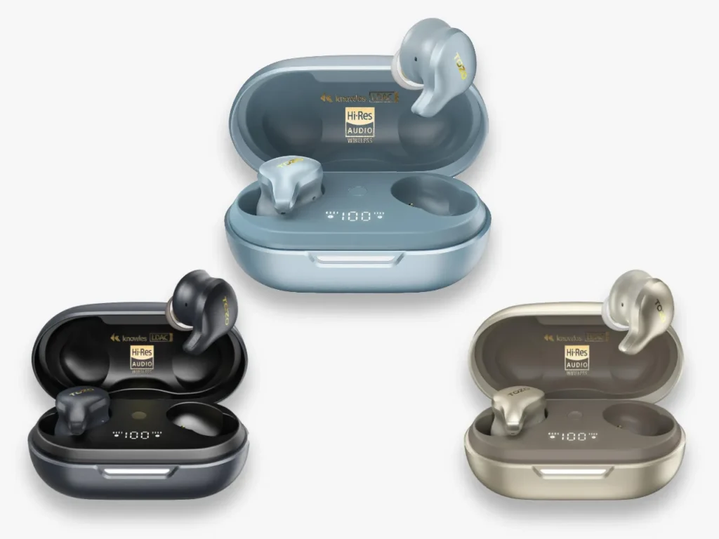 TOZO Golden X1 Earbuds Colour Options – {Tech} for Travel a group of bluetooth earbuds. TOZO Golden X1 Review. {Tech} for Travel. https://techfortravel.co.uk