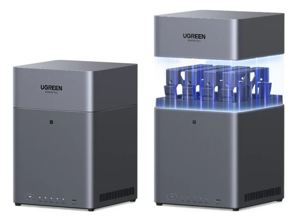 UGREEN DH4300 Plus Open and Closed – {Tech} for Travel a machine with a light inside. UGREEN NASync DH4300 Plus Review. {Tech} for Travel. https://techfortravel.co.uk