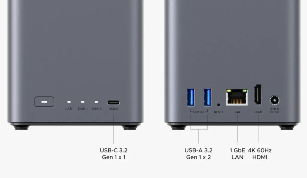 UGREEN NASync DH2300 Ports – {Tech} for Travel the back and side of a device. UGREEN NASync Dh2300. {Tech} for Travel. https://techfortravel.co.uk