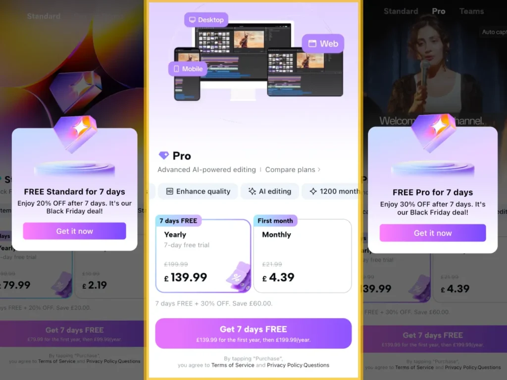 Capcut Black Friday UK Deal – {Tech} for Travel screens screenshot of a phone. Capcut bLack Friday Deals 2025. {Tech} for Travel. https://techfortravel.co.uk