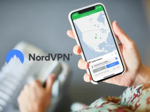 a hand holding a phone. NordVPN Black Friday 2025. {Tech} for Travel. https://techfortravel.co.uk