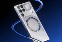 REDMAGIC 11 Pro Performance Boosted by Snapdragon 8 Elite a silver rectangular device with round buttons and a blue tube. REDMAGIC 11 Pro. {Tech} for Travel. https://techfortravel.co.uk