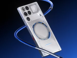 a silver rectangular device with round buttons and a blue tube. REDMAGIC 11 Pro. {Tech} for Travel. https://techfortravel.co.uk