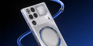 REDMAGIC 11 Pro Performance Boosted by Snapdragon 8 Elite a silver rectangular device with round buttons and a blue tube. REDMAGIC 11 Pro. {Tech} for Travel. https://techfortravel.co.uk