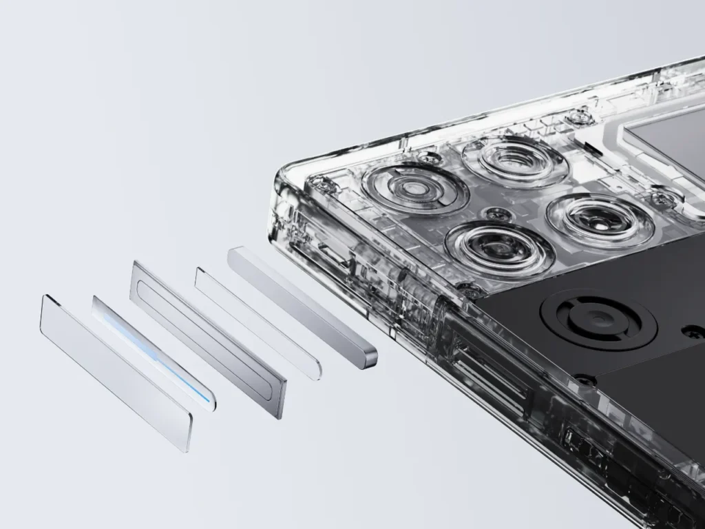 REDMAGIC 11 Pro Shoulder Triggers – {Tech} for Travel a transparent device with several pieces of glass. REDMAGIC 11 Pro. {Tech} for Travel. https://techfortravel.co.uk