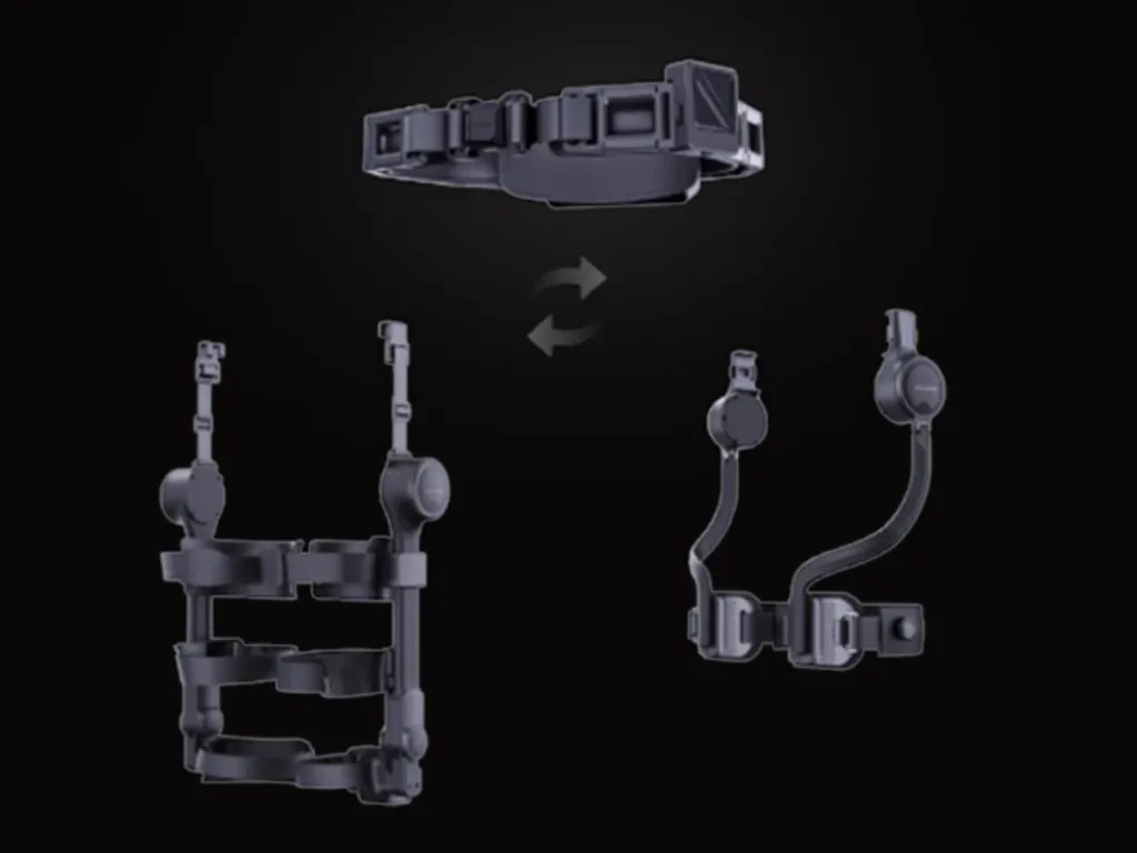 a black device with a black background. Ascentiz modular exoskeleton. CES 2026 News. {Tech} for Travel. https://techfortravel.co.uk