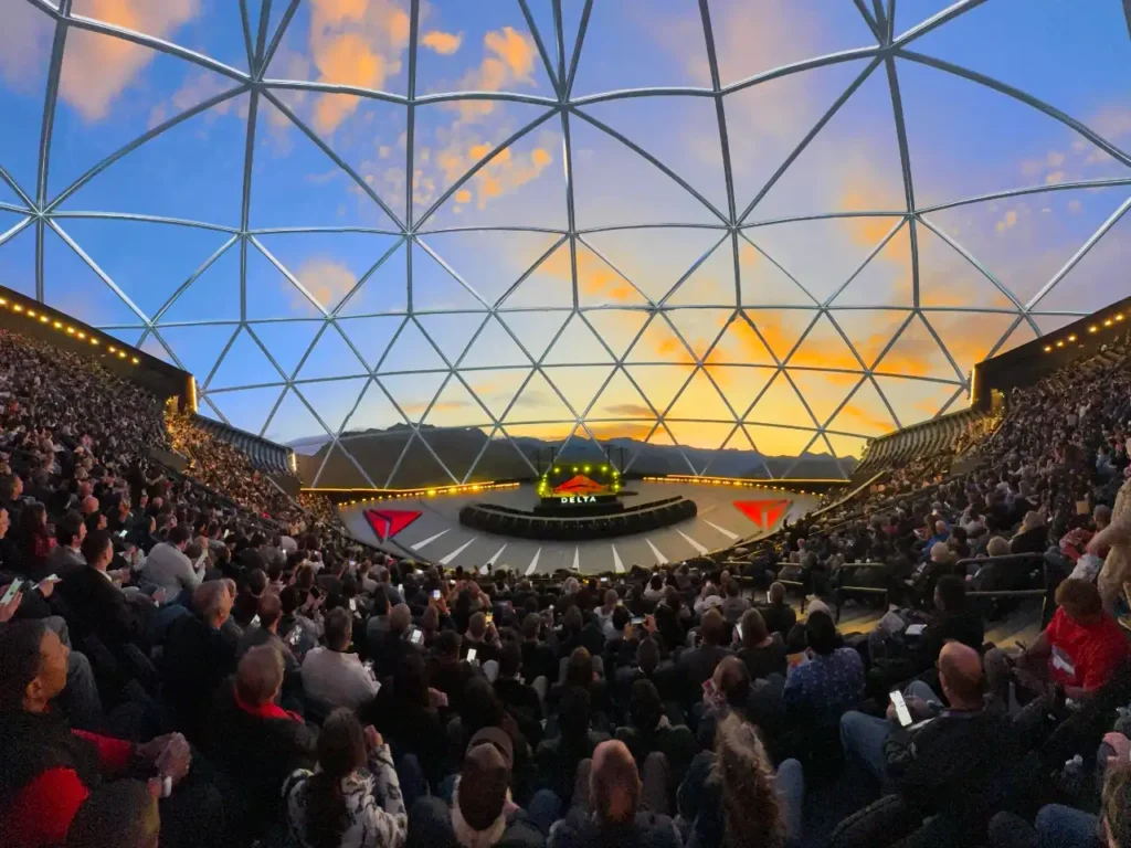 CES 2025 Delta Keynote – {Tech} for Travel a large crowd of people in a stadium. CES 2026 Delta keynote. Las Vegas Sphere. {Tech} for Travel. https://techfortravel.co.uk