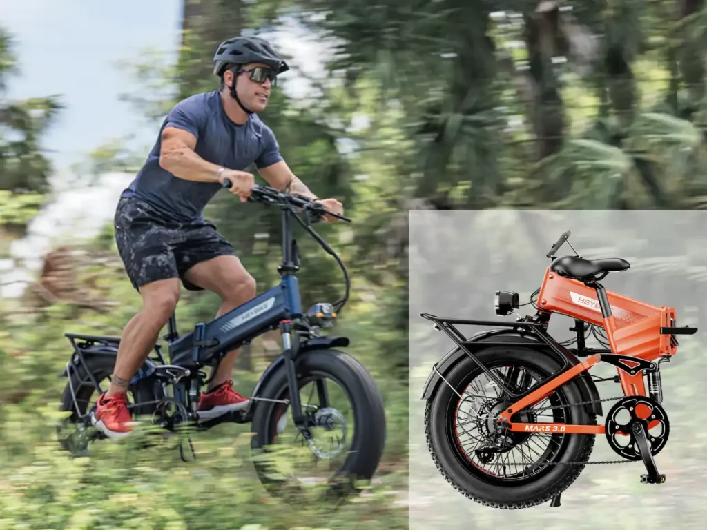 Heybike Mars 30 Folded – {Tech} for Travel a man riding a bike. Heybike X Series. CES 2026 News. {Tech} for Travel. https://techfortravel.co.uk