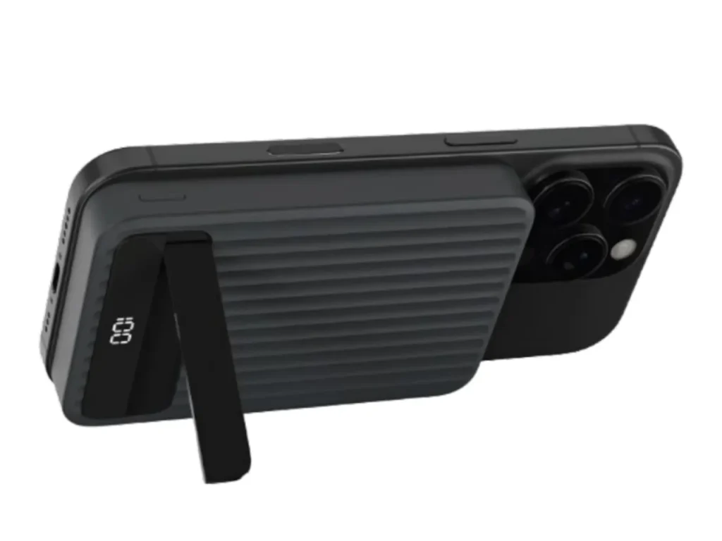 HyperJuice Power Bank – {Tech} for Travel a black cell phone with a wireless charger. CES 2026 News. Hyper and Targus. {Tech} for Travel. https://techfortravel.co.uk