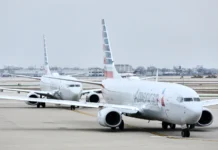 American Airlines Wi-Fi rolling out across entire fleet two airplanes on the runway. American Airlines Wi-Fi. {Tech} for Travel. https://techfortravel.co.uk