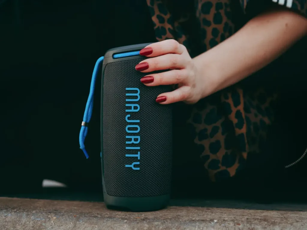 a hand holding a speaker. Majority portable speakers, Move 3. {Tech} for Travel. https://techfortravel.co.uk