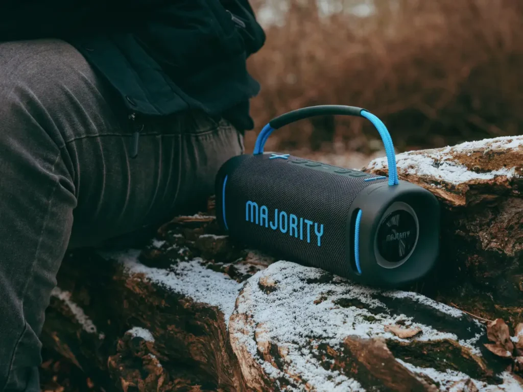 a speaker on a log. Majority portable speakers, Move 4. {Tech} for Travel. https://techfortravel.co.uk
