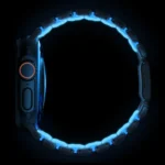 Limited Edition Apple Watch band from Nomad lands in Icy Blue Glow a close up of a watch. Nomad Goods Icy Blue Limited Edition Apple Watch Band. {Tech} for Travel. https://techfortravel.co.uk