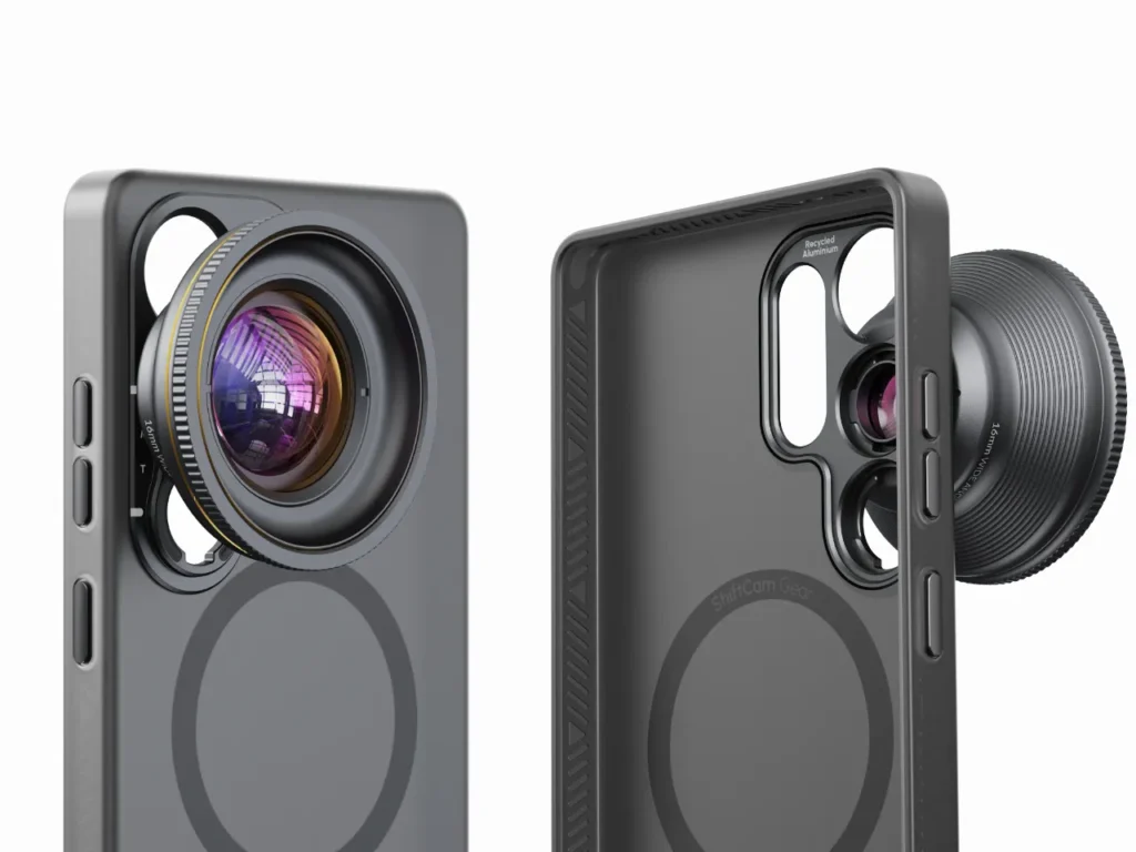 a camera lens attached to a phone case. ShiftCam S.Mount Camera Case for Android. CES 2026 news. {Tech} for Travel. https://techfortravel.co.uk