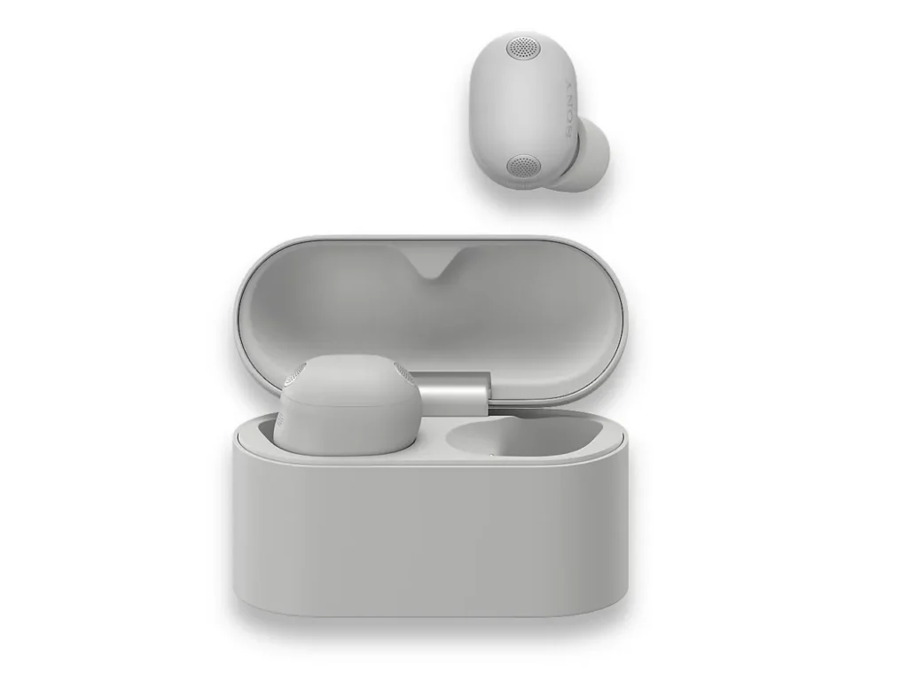 a white wireless earbuds in a case. Sony WF-1000XM6 Earbuds. {Tech} for Travel. https://techfortravel.co.uk