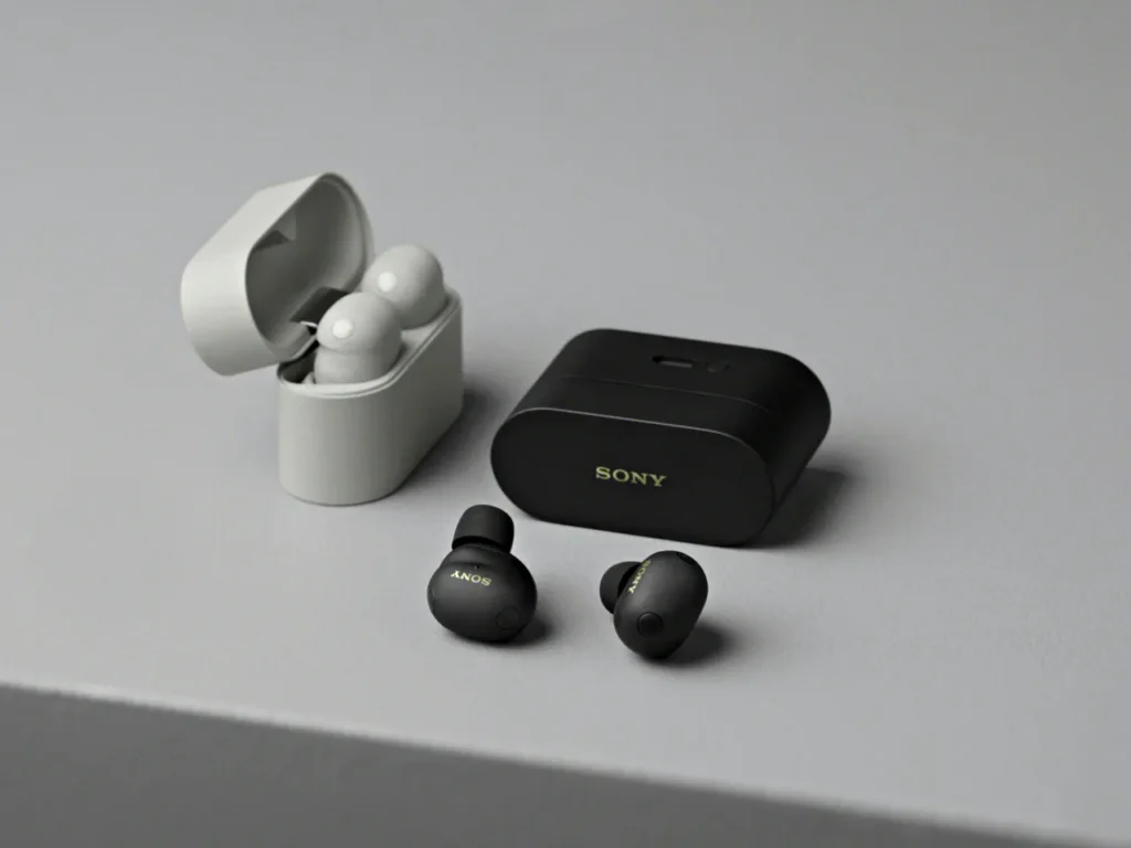 a black and white wireless earbuds. Sony WF-1000XM6 Earbuds. {Tech} for Travel. https://techfortravel.co.uk