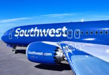 Southwest Starlink WiFi integration begins at pace this summer a blue airplane with white text on it. Southwest Starlink Wifi. {Tech} for Travel. https://techfortravel.co.uk