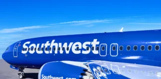 Southwest Starlink WiFi integration begins at pace this summer a blue airplane with white text on it. Southwest Starlink Wifi. {Tech} for Travel. https://techfortravel.co.uk