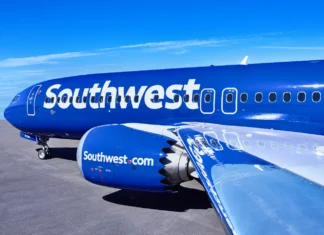 Southwest Starlink WiFi integration begins at pace this summer a blue airplane with white text on it. Southwest Starlink Wifi. {Tech} for Travel. https://techfortravel.co.uk