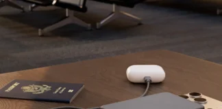 Twelve South PowerCapsule supports Qi2 and USB C charging a device on a table. Twelve South PowerCapsule. {Tech} for Travel. https://techfortravel.co.uk